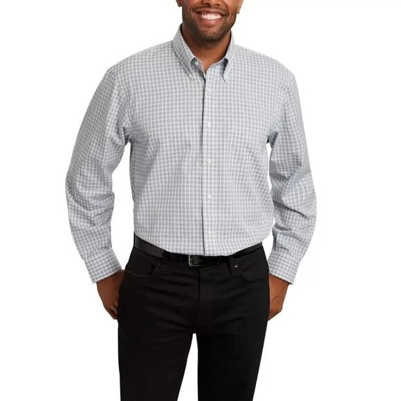 NWOT Kirkland Signature Men's 15.5 Traditional Fit Dress Shirt Green Plaid - Picture 1 of 9
